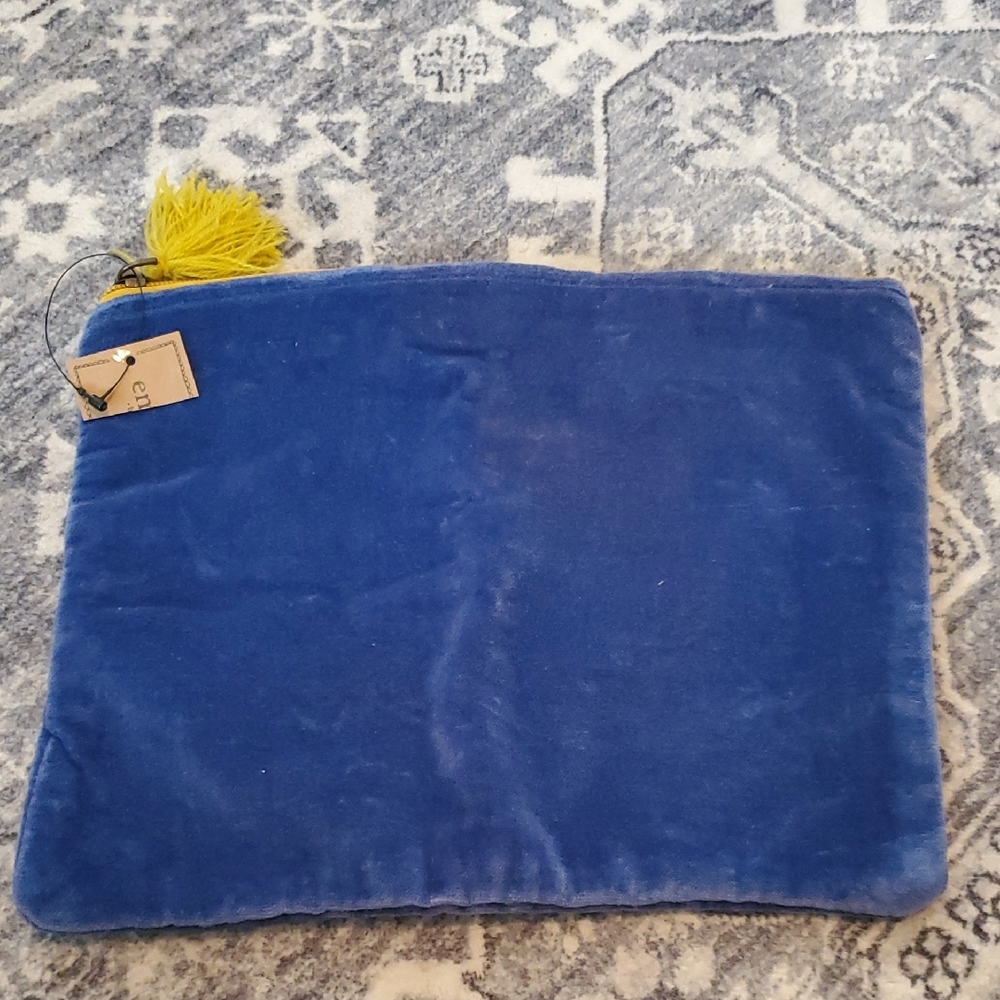 NWT Creative Co-Op Blue Velvet Pouch with Yellow Tassel